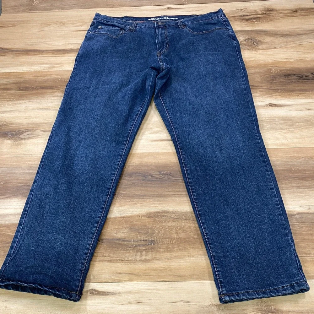 Eddie Bauer Flannel Lined Jeans Mens 38x32 Heritage Cotton Stretch Straight Blue